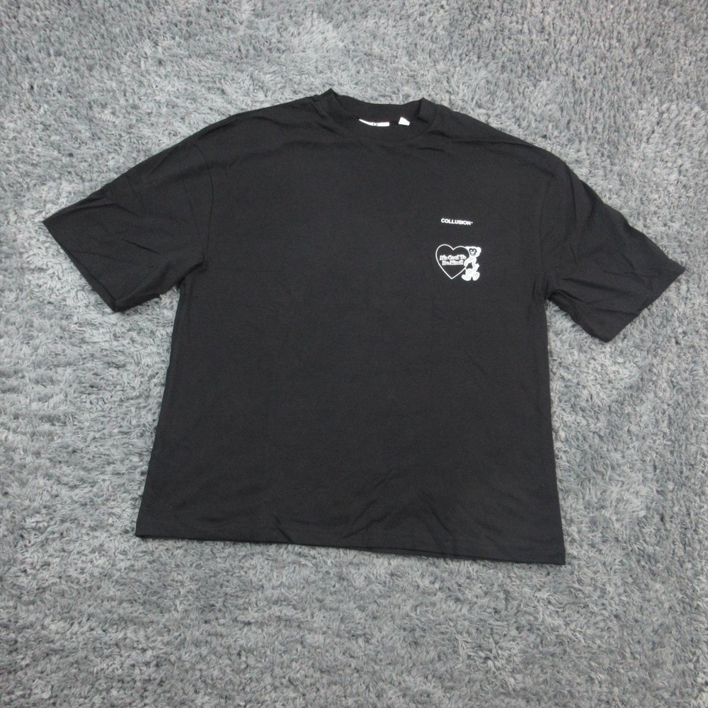 Collusion Shirt Mens Small Black Heart Skeleton Graphic Tee Streetwear
